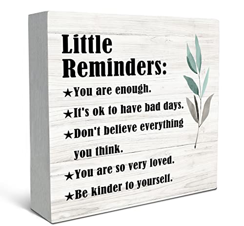 SRADMO Inspirational Little Reminders Wood Box Sign Desk Decor, Inspirational Desk Decor, College Motivational Positive Affirmation Gifts Box Sign For Office Home Dorm Tabletop Shelf Decoration - color: white, size: 5″×5″