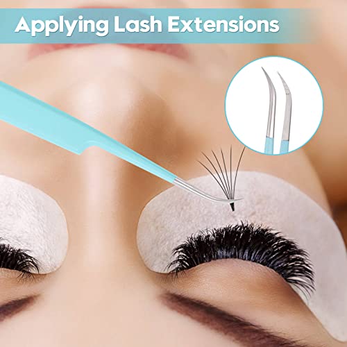 Ms.Queen Lash Tweezers for Eyelash Extensions,Professional 5Pcs Fiber Tip Curved Isolation 45 90 Degree Boot Volume Lash Tweezers for Extensions, Blue - style: Isolation Tweezers