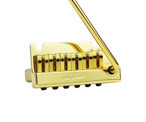 Guyker Guitar Tremolo Bridge String Spacing 10.8MM with Brass Roller Saddle and Brass Block & Bridge Stud, Spring and Claw, Pop-In Vibrato Bar, Complete Install Kit, GG1009-T Gold - color: Gold, Pro Roller Saddle 10.8mm