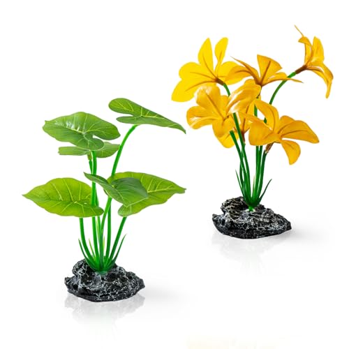Aquarium Decor Plants, 6 inch Betta Leaf Hammock, Fish Tank Decorations Artificial Plastic Plants for Reptile, Fish Tank Accessories 2 Pack - color: Greenyellow