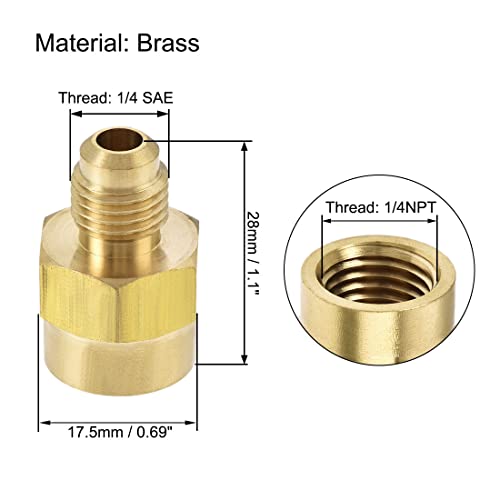 uxcell Brass Pipe fitting, 1/4 SAE Flare Male to 1/4NPT Female Thread, Tubing Adapter Hose Connector, for Air Conditioner Refrigeration - size: 1/4 SAE to 1/4 NPT