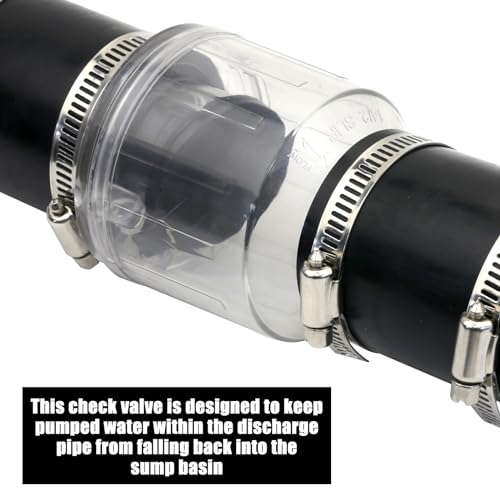 2 Inch Sump Pump Check Valve for Condensate and Sewage Pipes,Silent Check Valve for Backflow Prevention,Loaded Flapper, One-Way Drain Valve,Includes Steel Clamps Fits 2" Schedule 40 Pipe