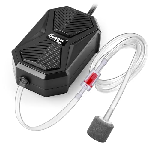 hygger Aquarium Air Pump, Ultra Quiet Oxygen Aerator with Air Stone Airline Tubing Check Valve, Aquarium Fish Tank Air Bubbler for 3 to 79 Gallon Tank and Bucket