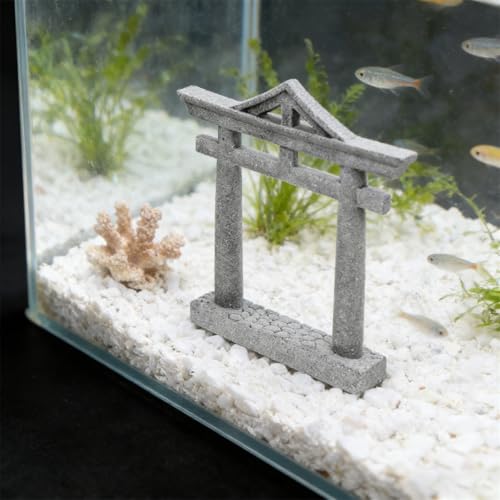 livelyfish Japanese Fish Tank Decorations Asian Aquarium Decor Torii Gate Ornament Japanese Shrine Oriental Pagoda Aquarium Sandstone Bridge Statues Betta Fish Decorations for Tank, S2 - size: Small-2