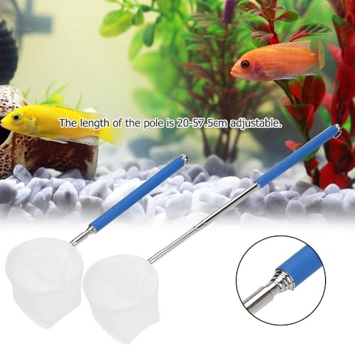 20-57.5cm Stainless Steel Adjustable Aquarium Fish Shrimp Net with Wall Hook Expandable Fishing Net for Tank Cleaning and Hexapod Catching - style: Blue Round Net