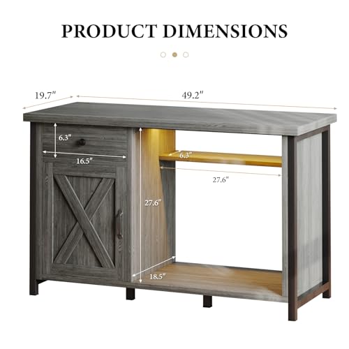 4ever2buy 55-75 Gallon Fish Tank Stand with Power Outlets, LED Light, Heavy Duty Aquarium Stand with Cabinet for Fish Tank Accessories Storage, for Turtle Tank, Reptile Terrarium, 1100LBS, Gray - color: Gray