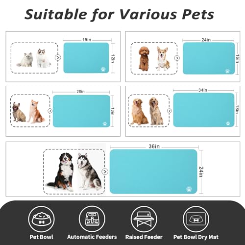HotLive Dog Food Mat - Absorbent Cat Mat for Food and Water, No Stains Pet Feeding Bowl Mat, Easy to Clean Pet Placemats, Quick Dry Dog Water Dispenser Mat for Messy Drinkers | Paw Teal 12"x 19" - color: Paw Teal, size: 12"x19"