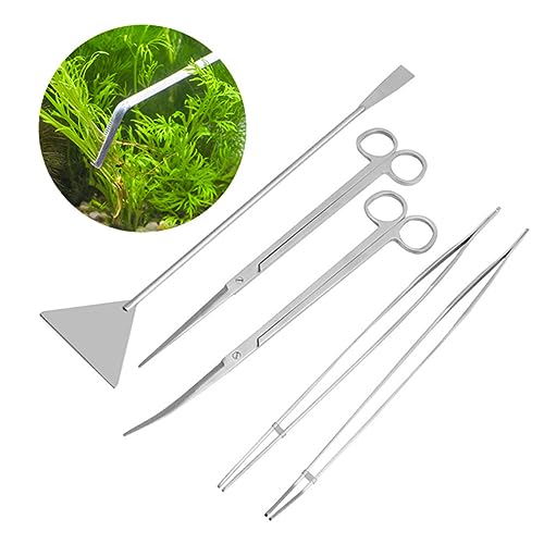 Yardwe -one Aquarium Tool Set Plant Tweezers Tank Cleaner Steel Tools for Easy Aquascaping