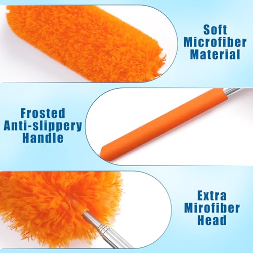 Tanlade 12 Pcs Microfiber Feather Duster for Cleaning 13-31 Inch Extendable Cobweb Dusters Ceiling Fan Duster Washable Bendable Tool for Office Car Window Furniture (Orange) - color: Orange