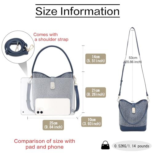 FOXLOVER Coated Canvas Bucket Crossbody Bags for Women Top-Handle Handbags Small Satchel Purse Trendy Twist Lock - color: Blue