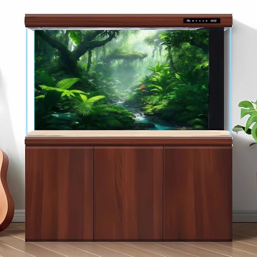 Forest Aquarium Background Tropical Jungle Rainforest Stream Fish Tank Background Lush Green Tropical Foggy Forests Waterfall Terrarium Backgrounds Jungle Forest Reptile Tank Backgrounds 24x12in - color: Foggy Green, size: 24(W)x12(H)inches/ 60(W)*30cm(H)