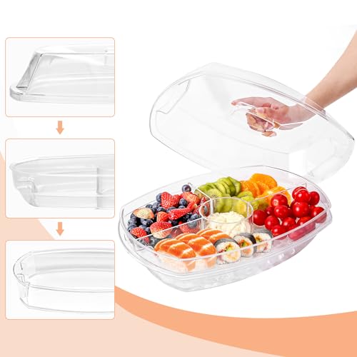 IVYHOME Fruit Ice Serving Tray, Chilled Veggie Tray, Shrimp Cocktail Serving Dish, Appetizer Serving Platter for Parties, with Lid and 4 Compartments
