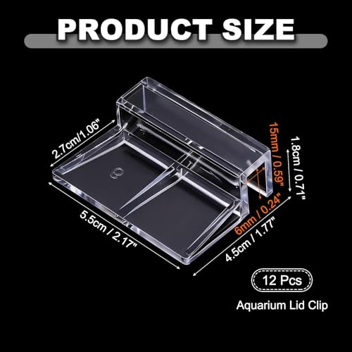 12 Pcs Aquarium Lid Clips, 6 mm Acrylic Aquarium Cover Bracket Fish Tank Lid Older Fish Tank Clip Transparent Easy to Clean, Intended for Rimless Aquariums Top Cover - size: 6 mm