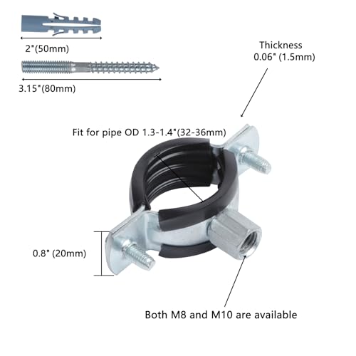 6 PCS Split Ring Pipe Hanger, Heavy Duty Adjustable Pipe Bracket Clamp with Screw & Expansion Tube, Wall Ceiling Mount Galvanized Iron Pipe Strap Supports Fit for Pipe OD 1.3-1.4 Inch(32-36mm) - size: Fit For Pipe OD 1.3-1.4 inch (32-36mm)