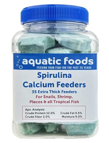 Spirulina Enriched Calcium Feeders for Shrimp, Snails, Crabs, Crayfish, Pleco, Catfish, All Tropical Fish…35 Count Sm Jar