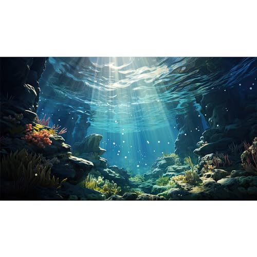Underwater Aquarium Background Corals and Tropical Fish Terrarium Backdrop Rock Aquatic Plants Sunlight Rays Fish Tank Background Tank Aquarium Wallpaper Poster Decor 36x18in - color: Underwater Blue, size: 36(W)x18(H)inches/ 90(W)*45cm(H)