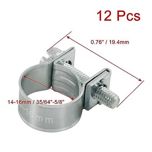 12pcs Stainless Steel Gas Line Clamp, 14-16mm, Silver, Industrial Hose Clamp - size: 14-16mm