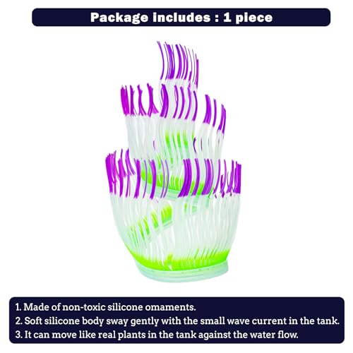 Soft Silica Gel Moves Naturally with Water Flow, Aquarium Decorations Glow in The Dark, Glowing Coral Ornaments for Fish Tank Decorations (Purple, Anemone) - color: Purple