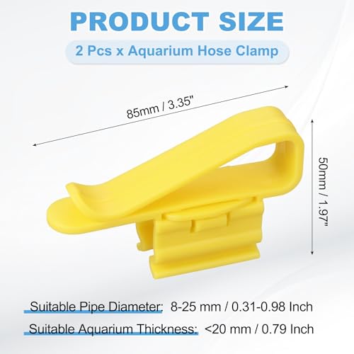 Fish for Tank Mounting Clip, Adjustable Hose Clamp Mounting Clip Water Pipe Hose Holder for 0.3"-1" Dia Tube, (Yellow, 2Pcs), Intended for Aquarium Air Pump/Pipe Organizer - color: Yellow