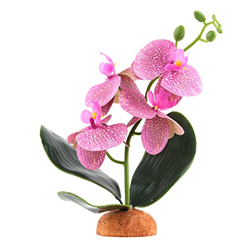 Fake Orchids Artificial Flowers, Reptile Terrarium Decor Plants, Bearded Dragon Tank Accessories fit Crested Gecko Leopard Lizard Chameleon Ball Python Snake Frog - Red - color: Red