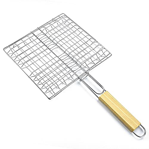 Ochine Grill Basket Portable Stainless Steel BBQ Barbecue Grilling Basket BBQ Tool Outdoor Grill Accessories with Handle for Fish, Vegetables, Shrimp, and Small Flat Sea Food - color: A