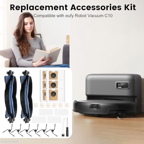Pure Realm 26 Pack Replacement Accessories Compatible with eufy Robot Vacuum C10，2 Mainbrush 4 Filter 6 Dust Bag 6 Sidebrush 1Cleaning Brush 1Screwdriver,6Scented Stick - size: 26 pack Accessories Kit for Robot Vacuum C10
