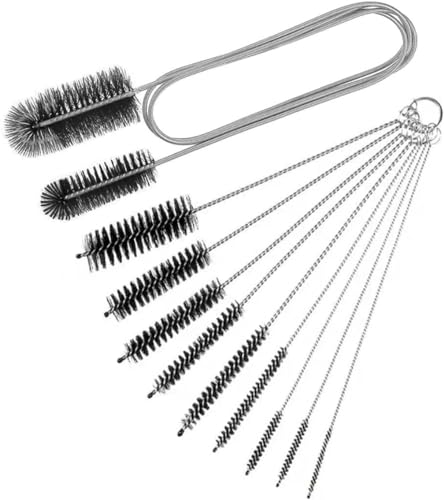 10 Pcs Flexible Drain Brush Straw Cleaner Brush Set,Pipe Cleaners Brush,61Inch Stainless Steel Double-Ended Hose Brush 8.2Inch Nylon Long Tube Cleaning Brush for Home Kitchen Sink Plumbing