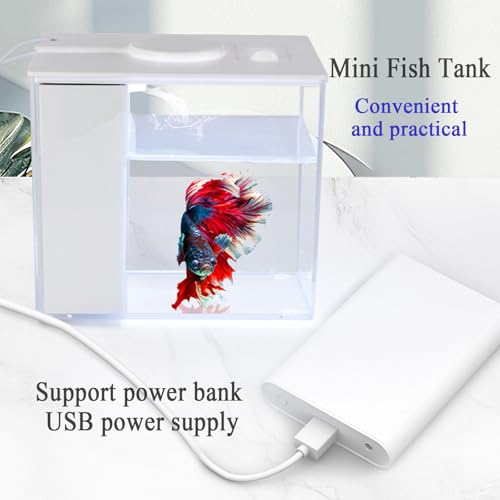Mini Fish Tank Betta Aquarium Starter Kits Multifunctional Desktop LED Aquarium with Switch Button White, 1 Gallon - color: Pale white