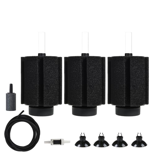 ALEGI Aquarium Sponge Filter 30 Gallon,Quiet Sponge Filter with Air Stone for Betta Fry Shrimp and Small Fish (3 pcs) - size: 3 pcs