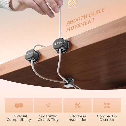 Never-Lose 1s Lock Spring Cable Solution – Rotatable Cable Clips, Strong Adhesive Cord Organizer & Wire Holder for Desk, Car & Nightstand, Secure Cable Management, 8 Pack (Black) - size: Pack of 8