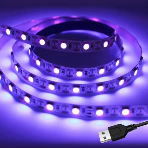 iNextStation UV Black LED Light Strip USB, 2M/6.6ft 5V SMD5050 LEDs 395nm-405nm Blacklight Strip for Fluorescent, 3D Print Curing, Computer Case, UV Poster, UV Body Paint, Room Décor - color: UV Black, size: With USB/6.6FT