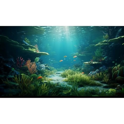 Ocean Floor Fish Tank Background Under The Sea Coral Reef Aquarium Background Underwater Aquatic Plants Corals Rock Cave Terrarium Backgrounds Tropical Fish Ocean Aquarium Backgrounds Decors 24x12in - color: Coral Green, size: 24(W)x12(H)inches/ 60(W)*30c