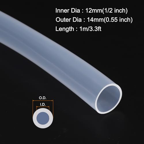 MECCANIXITY 3.3ft Clear Silicone Rubber Tubing 1/2" ID Plastic Tube Flexible Air Hose for Brewing, Wine Making, Pump Siphon, 12mm x 14mm, with 2pcs Clamps - color: Clear, size: 12mm x 14mm
