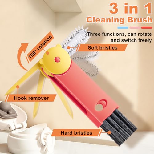 3 in 1 Cup Lid Cleaning Brush, Portable Gap Cleaner Brush - Multifunctional Bottle Cleaning Brush for Bottle Gap/Tight Spaces/Travel Bottle Lid, Home Kitchen Crevice Brush Tools, 3 PCS - color: Pink Blue Red