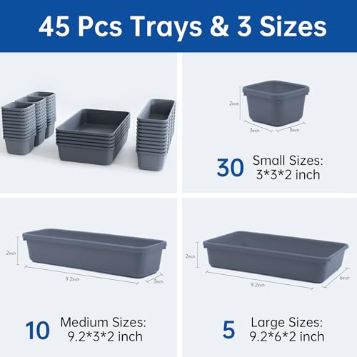 45 Pack Tool Box Organizer Tray, 3-Sizes Tool Box Organizers And Storage, for Hammer, Wrench, Screw, Small Parts Toolbox Organization, Tool Cart Chest Garage Drawer Organizer Tray, Grey - color: 45PCS - Grey, size: 3 - Sizes