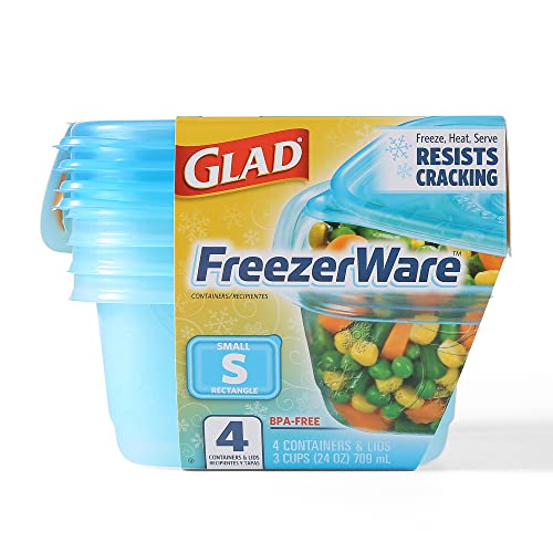 Glad Food Storage Containers, Small Rectangle, 24 Ounces | Freezerware | 4 Count Set | Pack of 2 - size: 4 Count (Pack of 2)