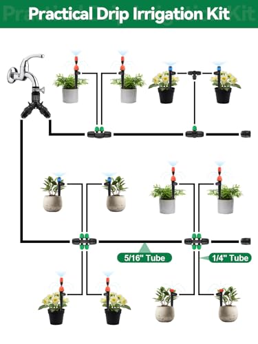 Kalolary 20PCS Locked Barbed Tee Connectors, 5/16" to 1/4" Drip Irrigation Fittings Kit 8/12mm to 4/7mm Tube Lock Female Connector 6-Way Barbed Lock Irrigation Parts for Watering System (Black Green) - color: Black Green 5/16" to 1/4" 6-Way