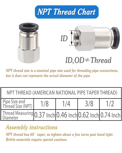 3/8 Air hose fittings, Push to Connect Air fittings Female Straight 3/8 Inch Tube OD x 3/8 NPT Thread Fitting (Pack of 10) - size: OD 3/8 - NPT 3/8, style: Female thread