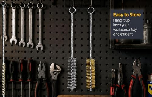14-Piece Wire Bore Brush Set, 12" Long Tube Cleaning Brushes (Stainless Steel & Brass), 1/4"–1" Flexible Pipe Brushes for Metal, Tubes & Engine Parts