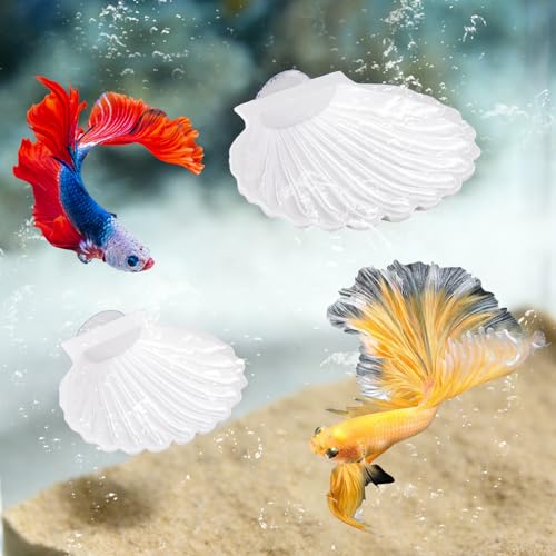 2pcs Betta Fish Shell Hammock, Large Aquarium Hammock Shell with Suction Cup, Shells Betta Resting Spot, Aquarium Decorations Accessories (White) - color: White