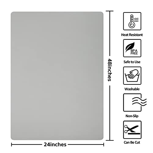 Silicone Mat Heat Resistant Mats for Countertop, Multipurpose Large Silicone Mats for Crafts Kitchen Workbench Size 48x24 inches Thick 2mm,Rolled Package,Grey - color: Gray, size: 48"L x 24"W
