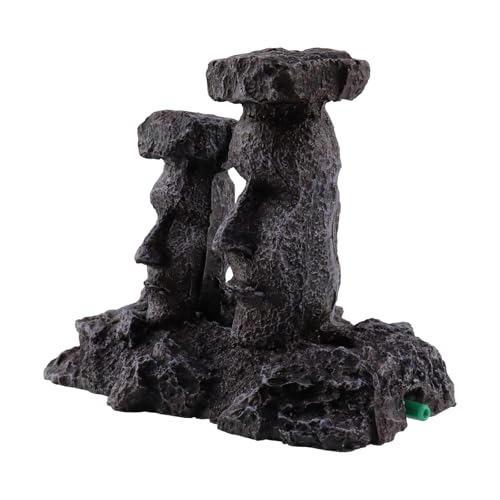 Moai Statues Aquarium Decorations, Fish Tank Easter Island Air Stone Decor, Special Bubble Stone for Aquarium Decor, Airline Tubing Accessories for Oxygenation(Gray Moai Statues) - color: Gray Moai Statues