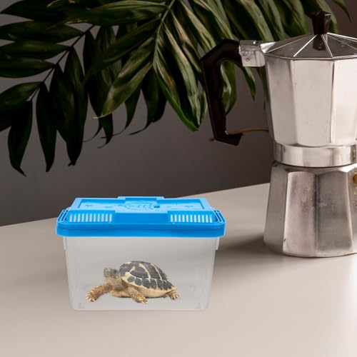 Portable Small Turtle Tank with Lid, Plastic Aquarium Terrarium for Reptiles and Betta Fish, Medium Blue Fish Breeding Box with Handle for Travel and Pet Transport