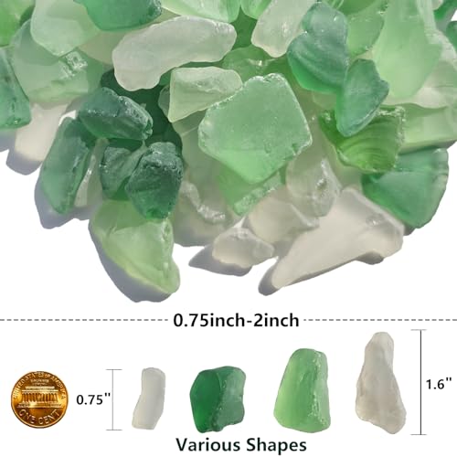QYGL Sea Glass Block - 1LB Green Mixed Frosted Sea Glass - Vase Filler and Aquarium Ornament, DIY Craft Supplies for Art, Sea Glass Decor, Beach Weddings, and Home Decor - color: Green Mixed