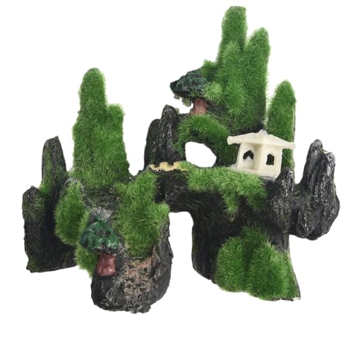 Resin Aquarium Decoration Moss Tree House Cave for Small Fish, Natural-Looking Aquascape Ornament with Vivid Green Color and Realistic Texture, Easy to Clean - color: B