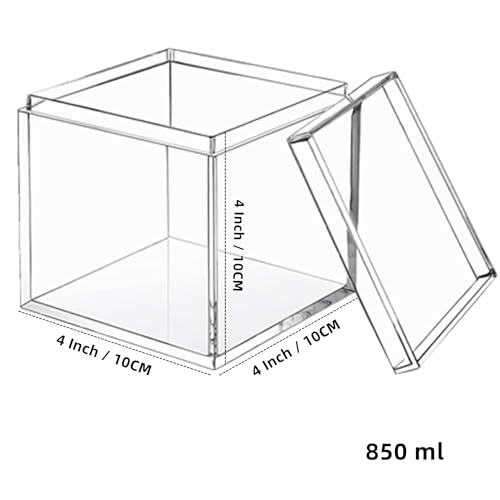 Acrylic Box with Lid Clear Square Cube Plastic Decorative Boxes Clear Display Box Wedding Birthday Party Decoration - size: 4 x 4 x 4 Inch