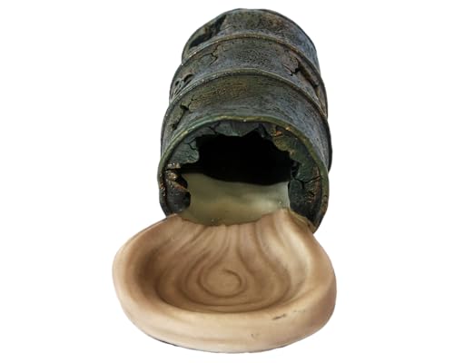 Resin Cave Habitat Hidden for Reptile and Amphibians.Terrarium Decor, Retro Bucket Design,Reptile Hide Cave with Dish,Perfect for Bearded Dragons,Lizards,Snakes,Turtles,Geckos,Tortoises,Small Animals - color: Bronze Color