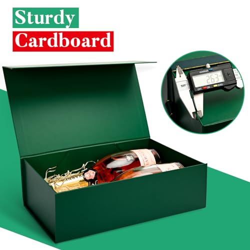 LIFELUM Gift Boxes with Lids 2 Pack 13.85 x 8.35 x 4.45 inch Green Christmas Gift Boxes with Strong Magnetic Lid for Presents with Luxury Accessories Card, Ribbon, Filler,Sticker - color: Dark Green, size: 1 count (Pack of 2)
