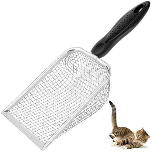 Metal Cat Litter Scoop,Sturdy Litter Cleaner Corner Shovel,Stainless Steel Mesh Litter Shovel,Easy to Clean Reptile Terrarium Sand Waste(Black)-Christmas - color: Black, size: L