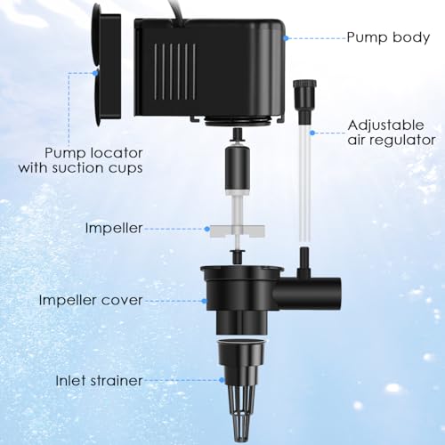 AquaMiracle Aquarium Powerhead Pump Circulating Water Pump 135 GPH for 10-40 Gallon Aquariums with Aerating Features - size: For 10-40 Gal Aquarium